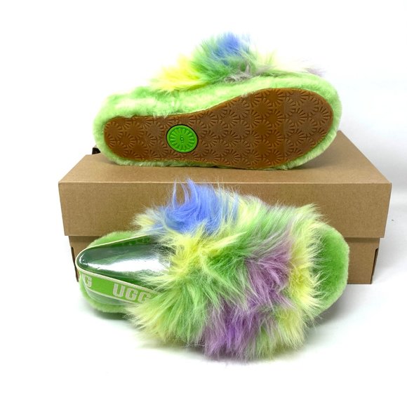 UGG FLUFF YEAH Women's Size 1117326 APL Fur Apple Green Slides Slippers Sandals - Picture 5 of 9